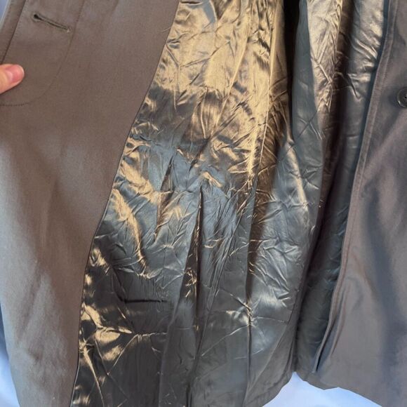 Jones New York Tan Brown 100% Pure Wool Trench Coat Button Front Petite Large - Picture 11 of 15